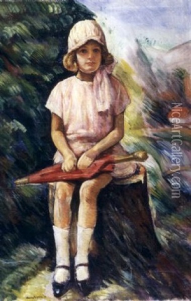 A Girl With Umbrella Oil Painting - Adam Hannytkiewicz