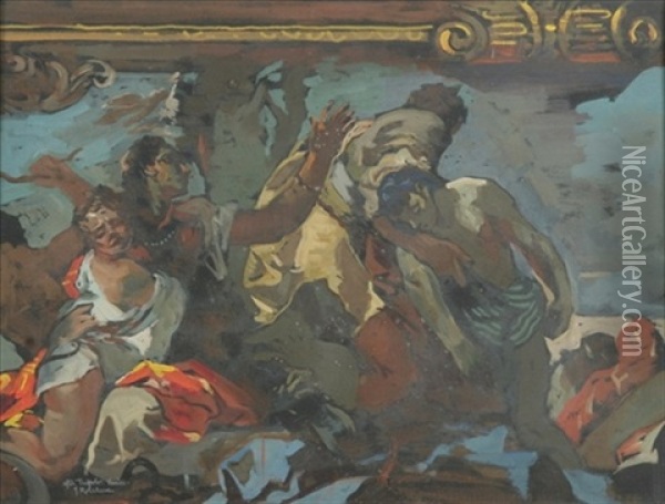 Mythological Figures After Tiepolo Oil Painting - Julius Rolshoven