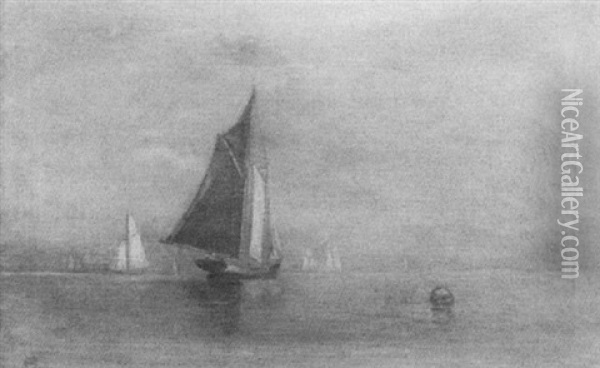 Sailboats Becalmed At Dusk Oil Painting - Mauritz Frederick Hendrick de Haas