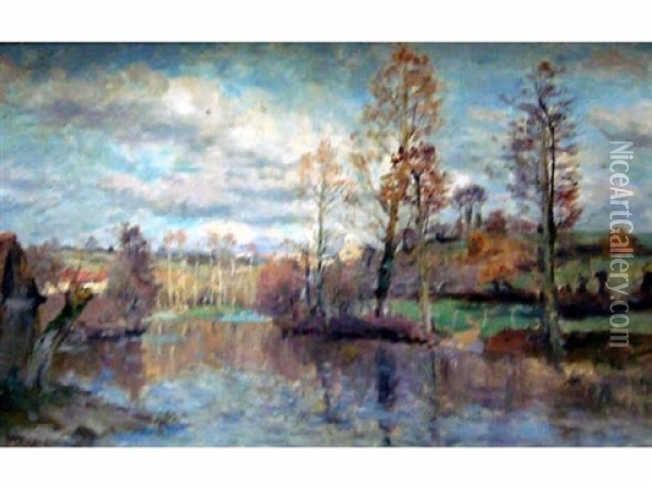 Fin D'automne A Parthenay Oil Painting - Edmond Marie Petitjean
