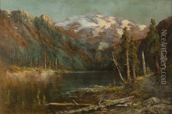Lake In A Mountain Landscape Oil Painting - Hugo Anton Fisher