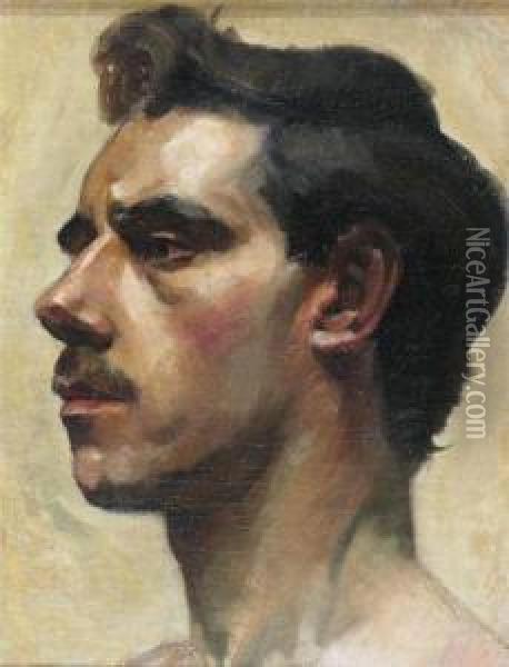 Study Of A Man With A Moustache Oil Painting - Henry Tonks