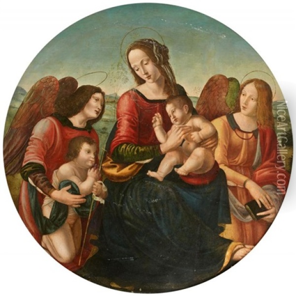 La Vierge A L'enfant Et Saint Jean-baptiste Enfant Entoures D'anges Oil Painting - Raffaelino del Garbo