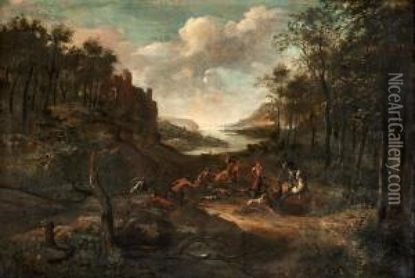 Landscape With Hunting Party Oil Painting - Jan Wyck