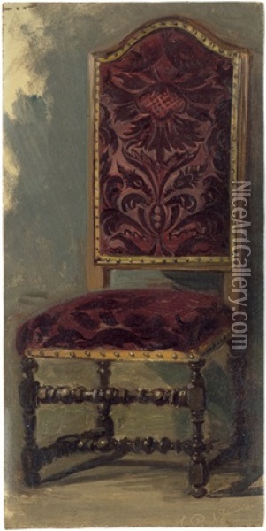 Historistischer Stuhl Mit Bezug Aus Rotem Samtbrokat Oil Painting - Philipp Rumpf