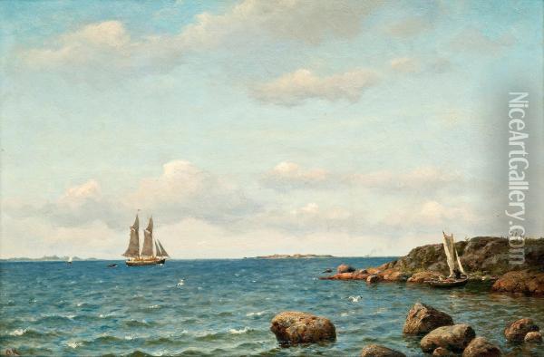 Sailing Ship At Sea Oil Painting - Oskar Conrad Kleineh