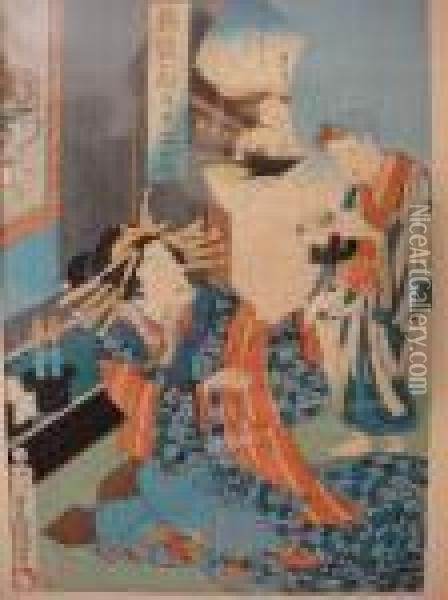 Deux Oban Tate-e Representant Des Portraits De Jeunes Femmes Oil Painting - Utagawa Toyokuni Iii