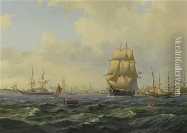 Shipping At Copenhagen Oil Painting - Vilhelm Victor Bille