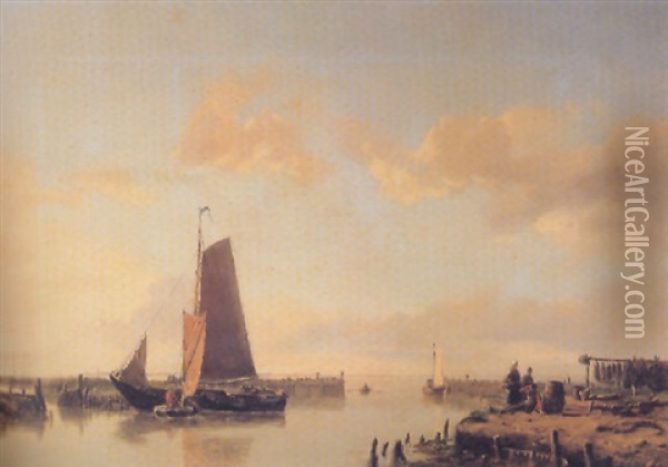 Fisherfolk With Ships Beyond Oil Painting - Hermanus Koekkoek the Elder