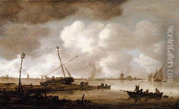 Fishing-boat In The Foreground Oil Painting - Jan van Goyen