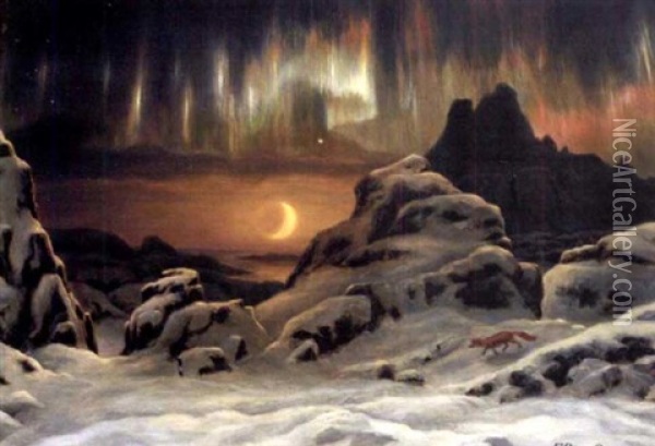 Vinternat I Lofoten Oil Painting - Frants Diderik Boe