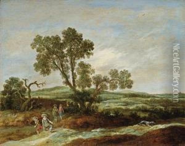 Hugellandschaft Mit Vier Wanderern Oil Painting - Pieter De Molijn