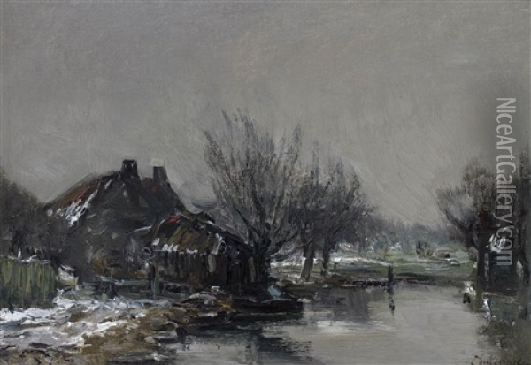 Willows By A Farmhouse Oil Painting - Louis Apol