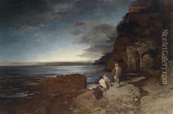 Evening On The Coast Oil Painting - Oswald Achenbach