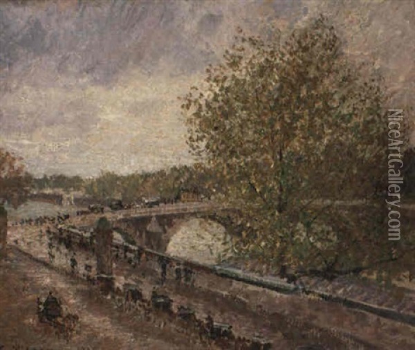 Le Pont Royal, Temps Gris, Apres-midi, Printemps Oil Painting - Camille Pissarro