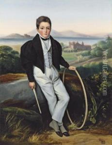 Portrait Of A Boy, Presumed To Be Ferdinand Marie De Savoie, Comte De Savoie Oil Painting - Alexis Leon Louis Valbrun
