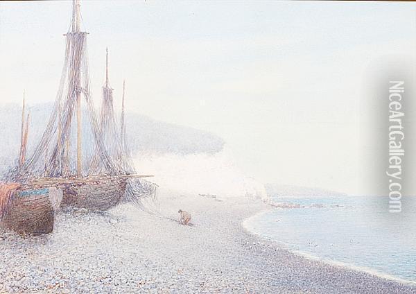 Three Fishers, West Cliff, Beer, E. Devon Oil Painting - John White