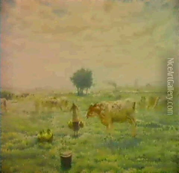 Paysage Avec Vaches Et Trayeuse Oil Painting - Adriaan Josef Heymans