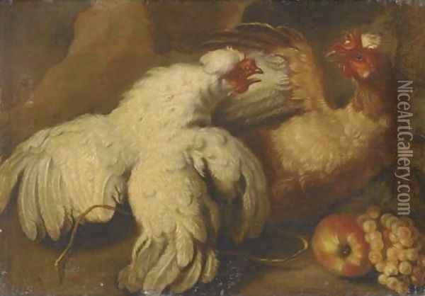 Two hens Oil Painting - Adriaen van Utrecht
