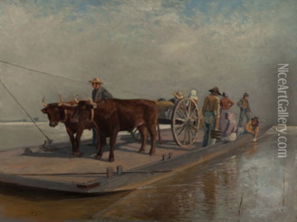 Barge Crossing Oil Painting - Thomas Corwin Lindsay