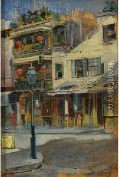 A New Orleans Street Corner Oil Painting - Harry Humphrey Moore