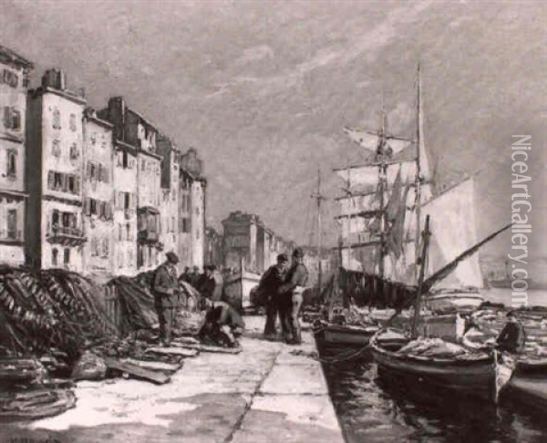 Quai Du Port (vieux Filets) Oil Painting - Henri Alphonse Barnoin