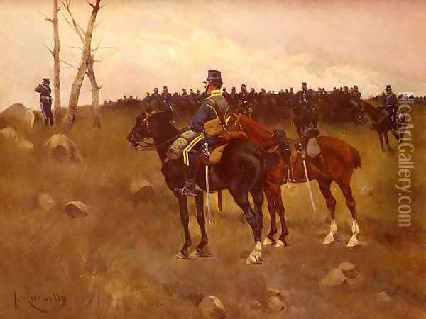 Soldiers On Horseback Oil Painting - Jose Cusachs y Cusachs