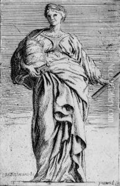 Stehende Frauenfigur Mit Verschrankten Armen; Weibliche Tugendfigur Mit Tiara, Schlussel Und Stab Oil Painting - Pierre-Ignace Parrocel
