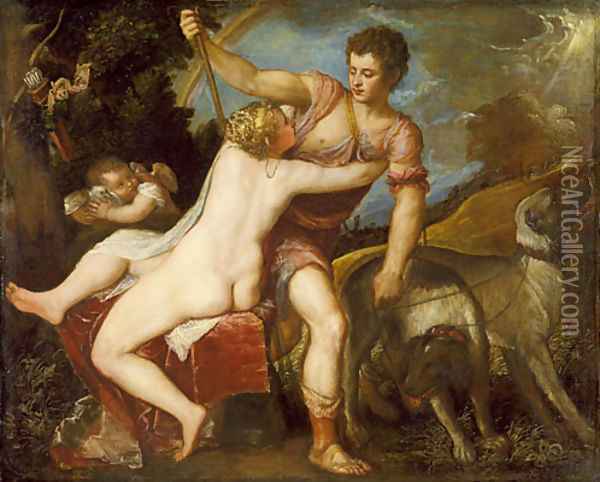 Venus and Adonis 2 Oil Painting - Tiziano Vecellio (Titian)