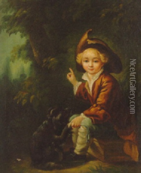 A Boy With A Dog In A Wood Oil Painting - Francois Hubert Drouais