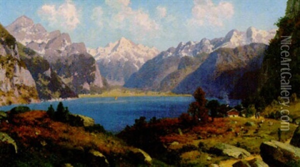 Gebirgsee (vierwaldstatter See In Der Schweiz? Oil Painting - Josef Schoyerer