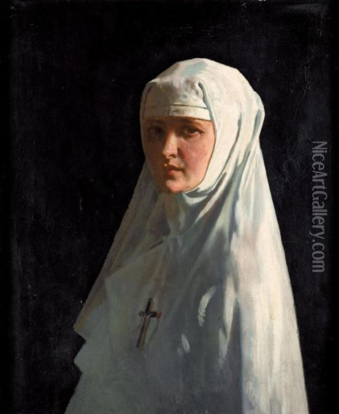 Yvonne Aubicq As A Nun Oil Painting - Sir William Newenham Montague Orpen