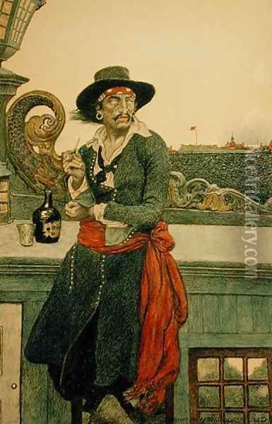Kidd on the Deck of the Adventure Galley, from The True Captain Kidd' by John D. Champlin, published in Harpers Monthly Magazine, December 1902 Oil Painting - Howard Pyle