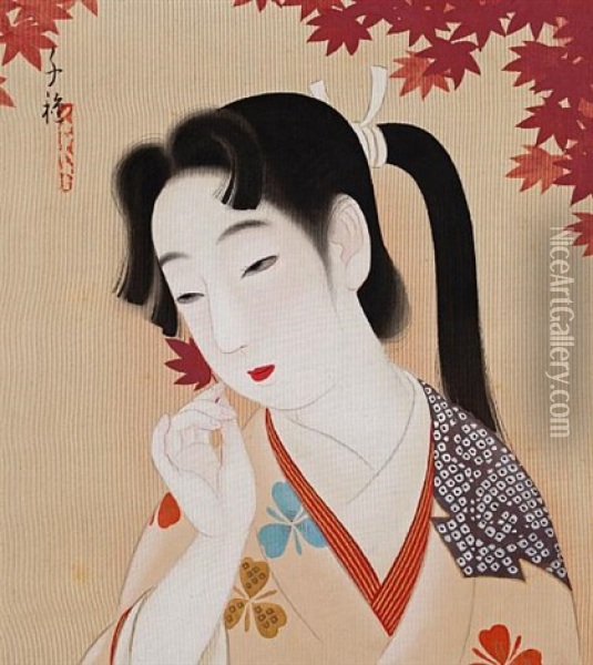 Shujo - Melancholy (+ Meibo - Clear And Beautiful Eyes; Pair) Oil Painting - Kitani Chigusa