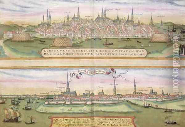 Map of Lubeck and Hamburg from Civitates Orbis Terrarum Oil Painting - Joris Hoefnagel
