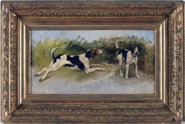 Deux Chiens De Meute Fox-hound Oil Painting - Jules Bertrand Gelibert
