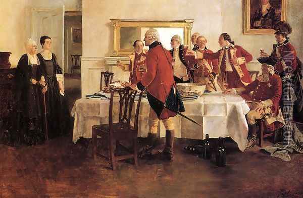 Red Coat Soldiers Toasting the Ladies of the House Oil Painting - Howard Pyle