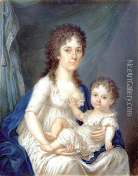 Comtesse Viktoria Colloredo, Am Schos Sohn Franz Oil Painting - Joseph Kaltner
