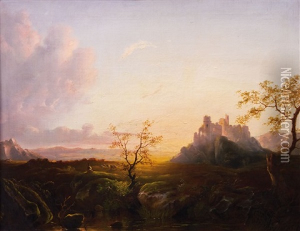 Landschaft In Abendstimmung Oil Painting - Joseph Jansen