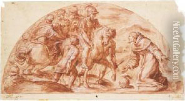 The Meeting Of St. Benedict And Totila Oil Painting - Belisario Corenzio