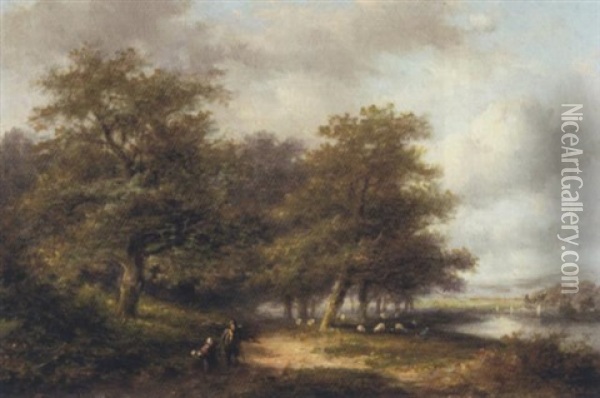 Travellers In A Summer Landscape Oil Painting - Jan Evert Morel the Younger