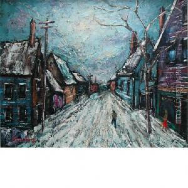 A Street In Winter Oil Painting - Harry Shoulberg