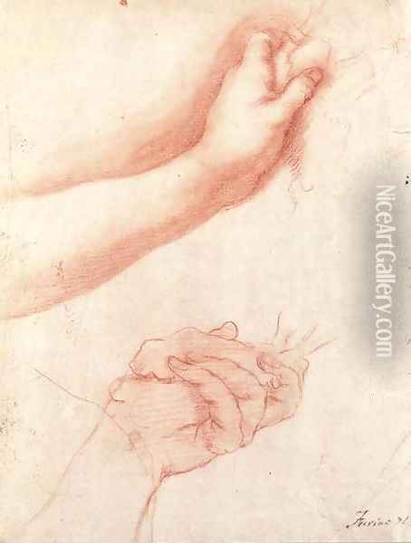 Two studies of a left hand holding a cloth Oil Painting - Francesco Furini