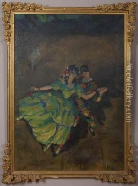 Pierrot Et Colombine Dansant Oil Painting - Charles F. Girard Gir