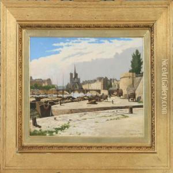 View From Paris With Theseinen Og Notre Dame-kirken Oil Painting - Josef Theodor Hansen
