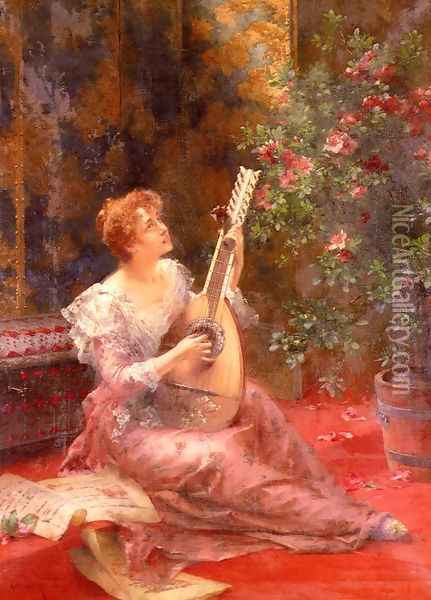 The Lute Player Oil Painting - Conrad Kiesel