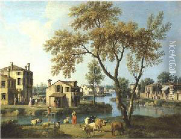 Views Of Towns In The Veneto Oil Painting - Gianbattista Cimaroli