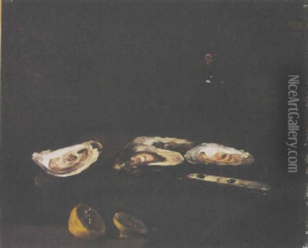 A Still Life With Oysters Oil Painting - Theodule Ribot