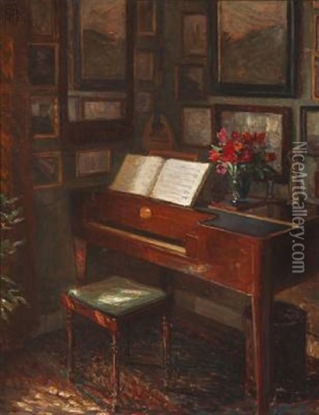Interior With Spinet Oil Painting - Brita Barnekow