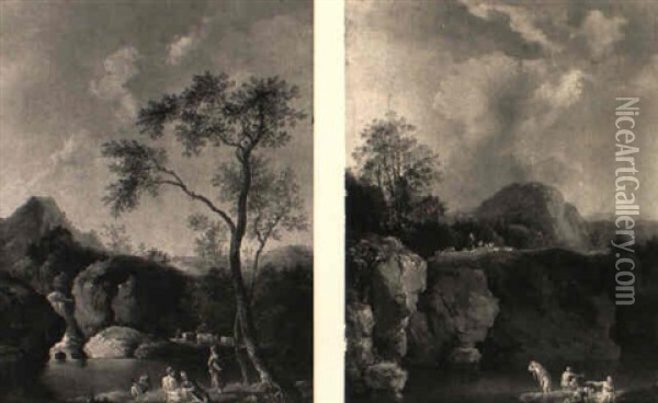 Italienische Gebirgslandschaften (pair) Oil Painting - Johann Christian Klengel